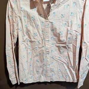 Pink Button-Up Shirt with Dog Print